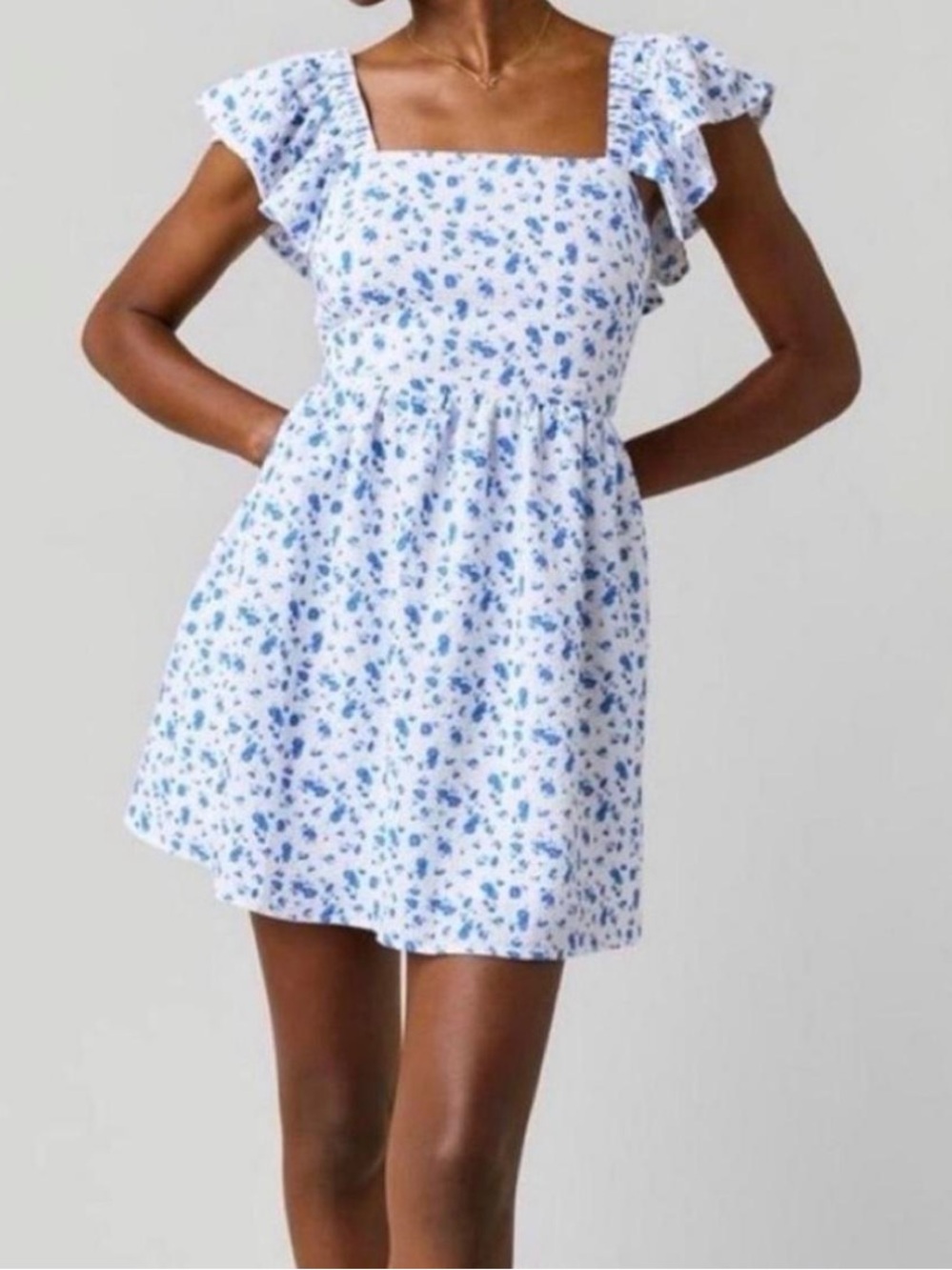 miami White Mini Dress with Blue Floral Print